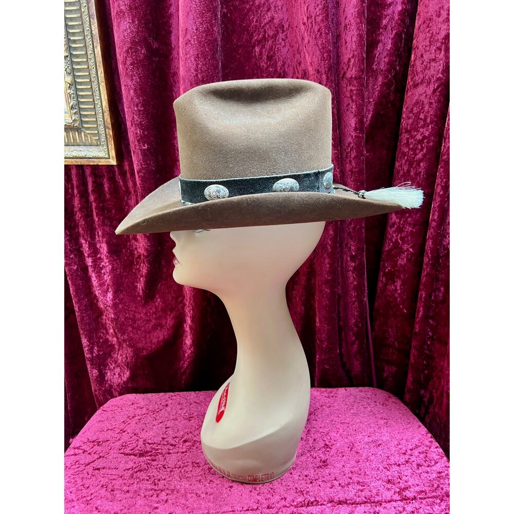 Vintage Brown Wool Cowboy Hat with Silver Conchos Western Style - Stetson Junior - Picture 4 of 13